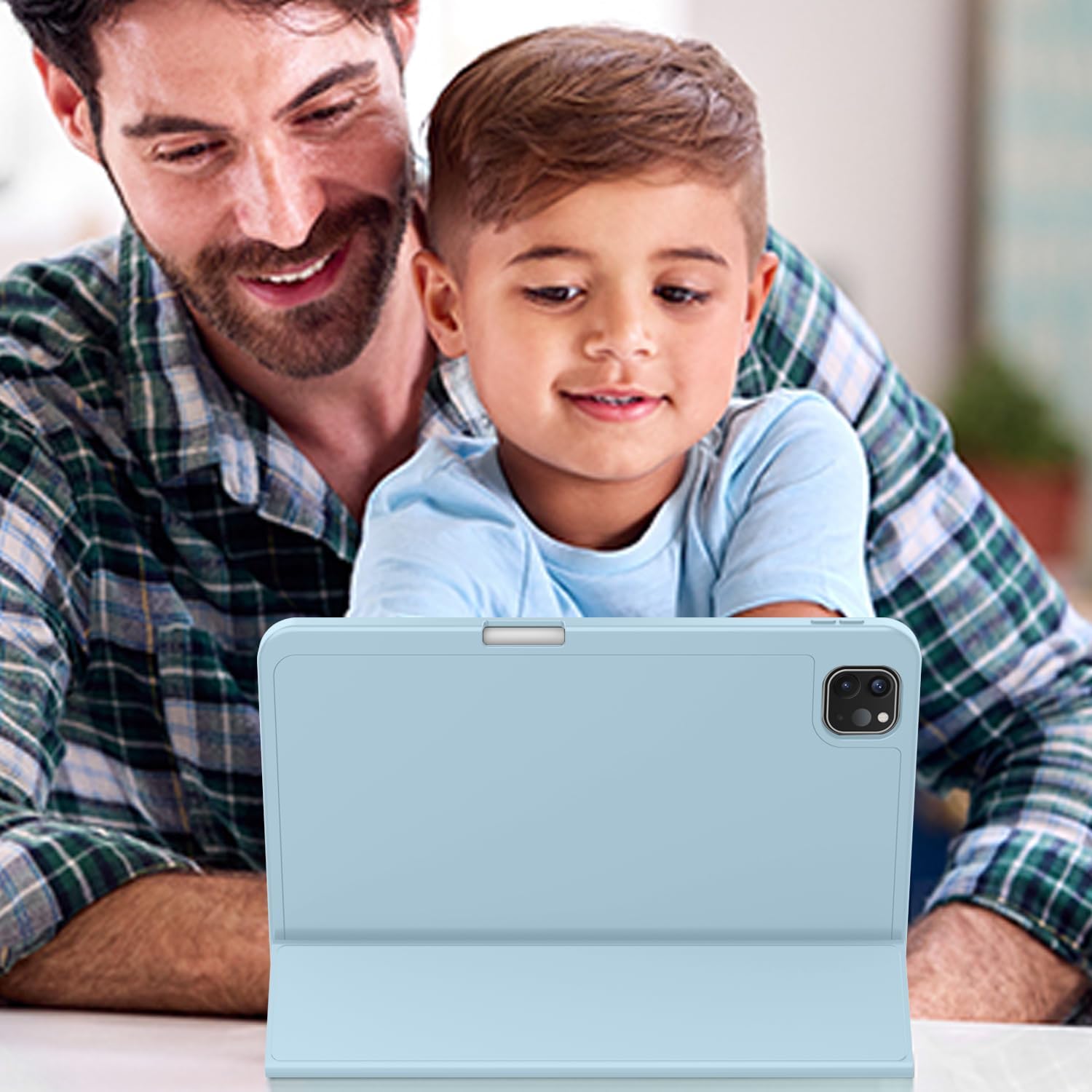 Carcasa tableta pentru Apple iPad Pro 13-inch Carcasa M4 (Model 2024, 7th Gen) cu suport pentru creion, Smart iPad Case, Pencil Pro si Pencil (USB-C) Suport, Touch ID si Auto Wake / Sleep Suport, Skyblue