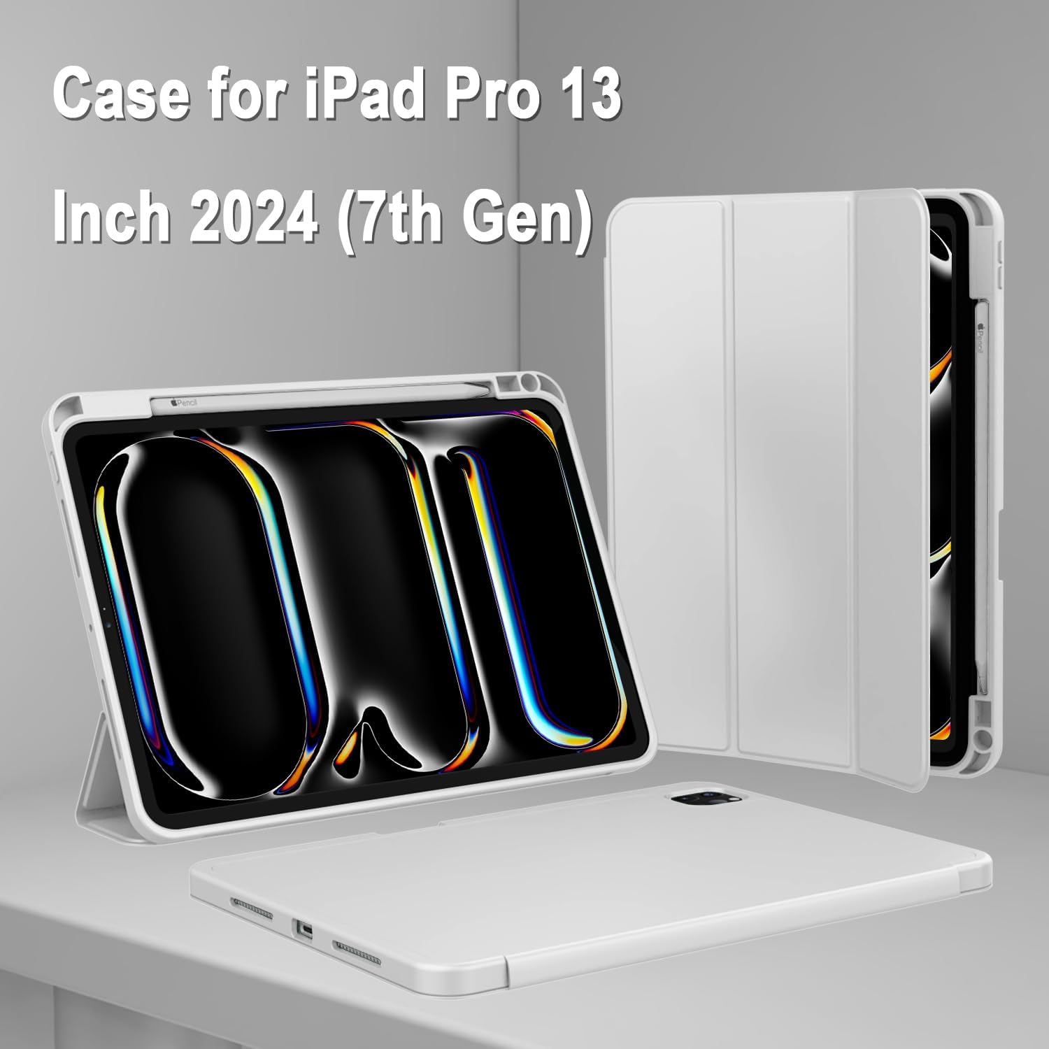 Carcasa tableta pentru Apple iPad Pro 13-inch Carcasa M4 (Model 2024, 7th Gen) cu suport pentru creion, Smart iPad Case, Pencil Pro si Pencil (USB-C) Suport, Touch ID si Auto Wake / Sleep Suport, Gri