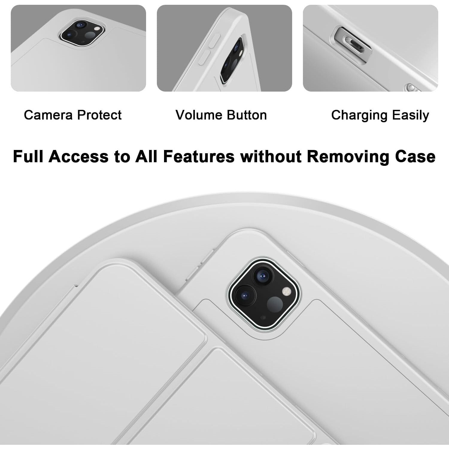 Carcasa inteligenta compatibila cu Apple 2024 iPad Pro 11-inch Carcasa M4 (generatia a 5-a) cu suport pentru creion, suport pentru creion Pro si creion (USB-C), MagneticX, suport pentru Touch ID si functie Auto Wake/Sleep, Slim, Gri