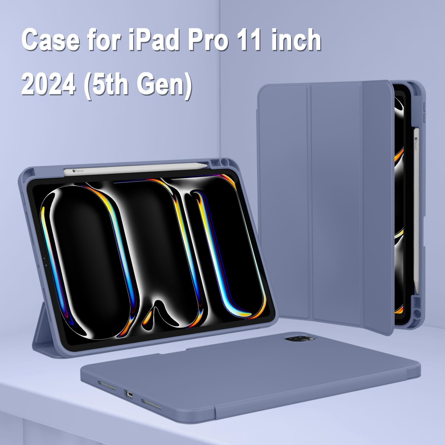 Carcasa inteligenta compatibila cu Apple 2024 iPad Pro 11-inch Carcasa M4 (generatia a 5-a) cu suport pentru creion, suport pentru creion Pro si creion (USB-C), MagneticX, suport pentru Touch ID si functie Auto Wake/Sleep, Slim, Violet