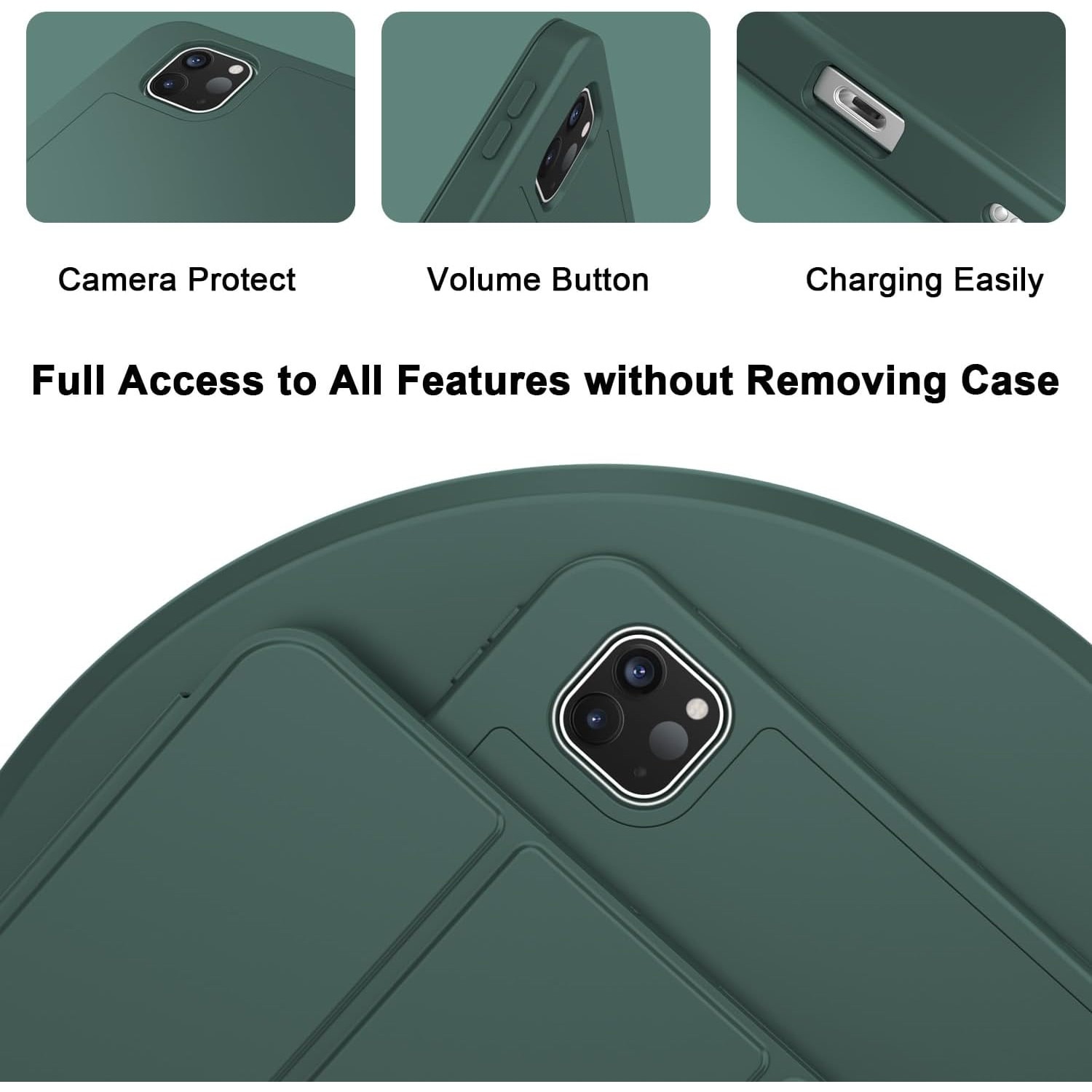 Carcasa tableta pentru Apple iPad Pro 13-inch Carcasa M4 (Model 2024, 7th Gen) cu suport pentru creion, Smart iPad Case, Pencil Pro si Pencil (USB-C) Suport, Touch ID si Auto Wake / Sleep Suport, Verde inchis