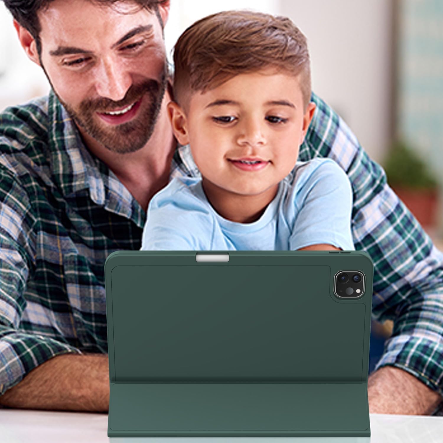 Carcasa tableta pentru Apple iPad Pro 13-inch Carcasa M4 (Model 2024, 7th Gen) cu suport pentru creion, Smart iPad Case, Pencil Pro si Pencil (USB-C) Suport, Touch ID si Auto Wake / Sleep Suport, Verde inchis