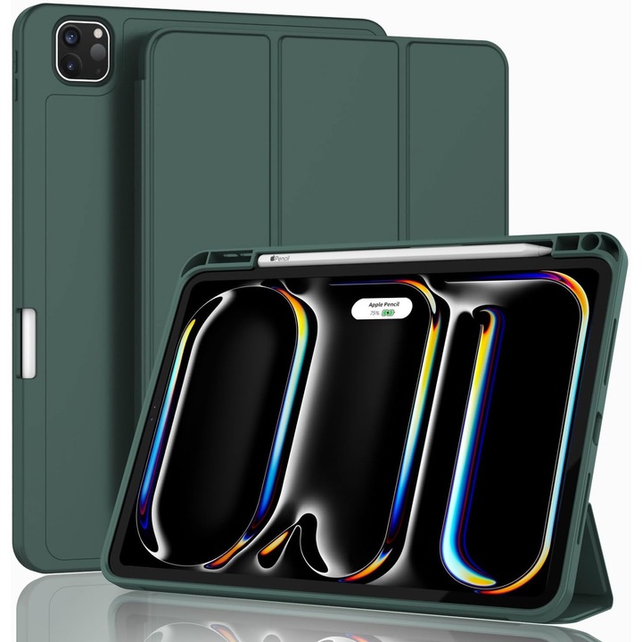 Carcasa tableta pentru Apple iPad Pro 13-inch Carcasa M4 (Model 2024, 7th Gen) cu suport pentru creion, Smart iPad Case, Pencil Pro si Pencil (USB-C) Suport, Touch ID si Auto Wake / Sleep Suport, Verde inchis