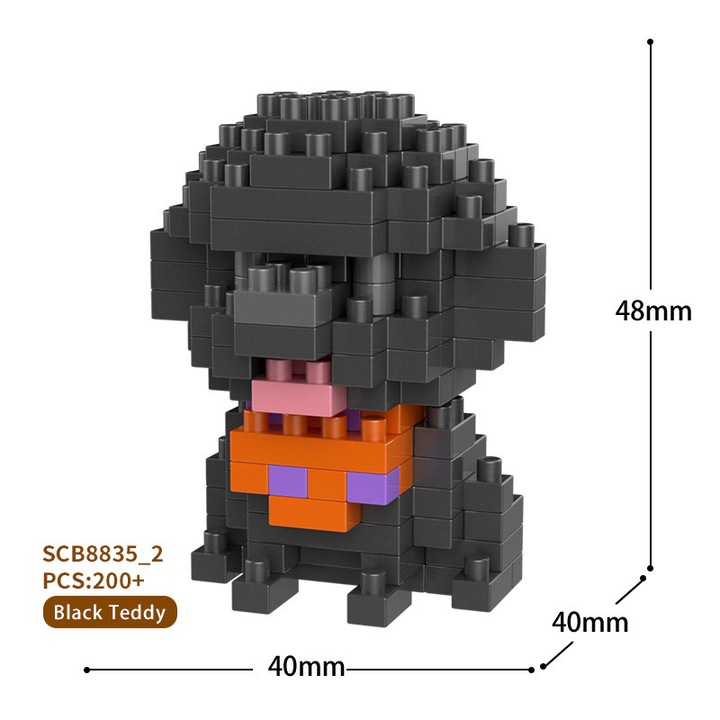 Set de blocuri de constructie in forma de caine, ZUOXIA, 200+ piese, 44x56x48mm, pentru copii si adulti