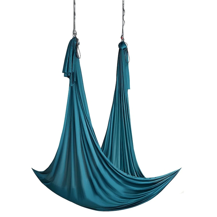 Йога хамак, 1000 кг, найлон, комплект с монтажен комплект, зелен, 5x2.8 м