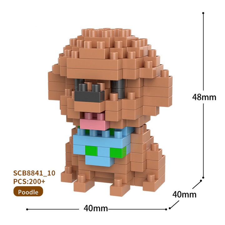 Set de blocuri de constructie in forma de caine, ZUOXIA, 200+ piese, 44x56x48mm