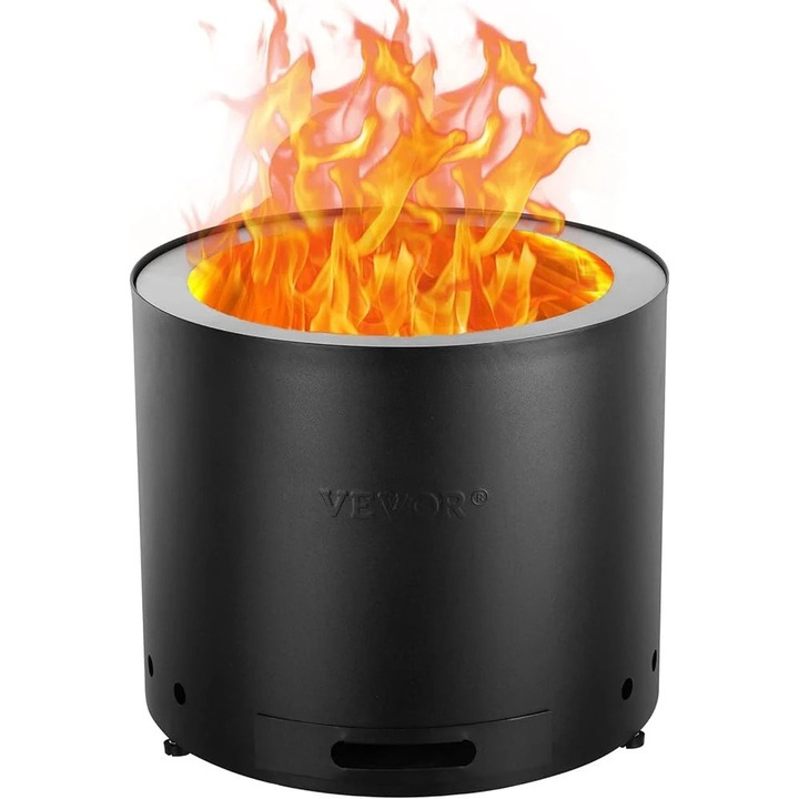 Tűzrakóhely, füstmentes, kivehető hamutartó, 49, 3 hüvelyk átmérőjű, fekete