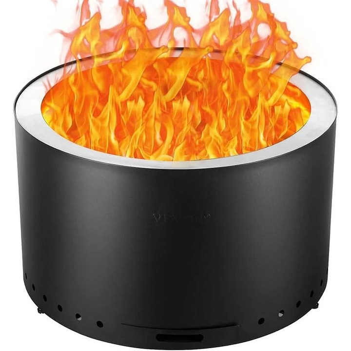 Tűzrakóhely, füstmentes, kivehető hamutartó, 28 hüvelyk átmérő, fekete