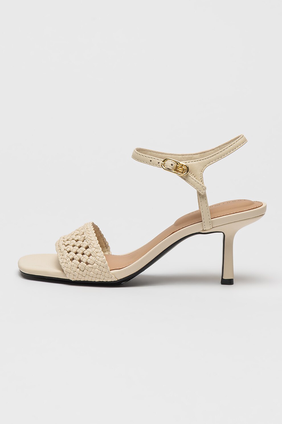 Tommy Hilfiger, Sandale crosetate cu toc kitten, Crem, 38