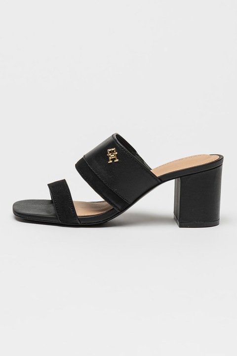 Tommy Hilfiger, Papuci din piele si piele intoarsa cu toc, Negru, 38