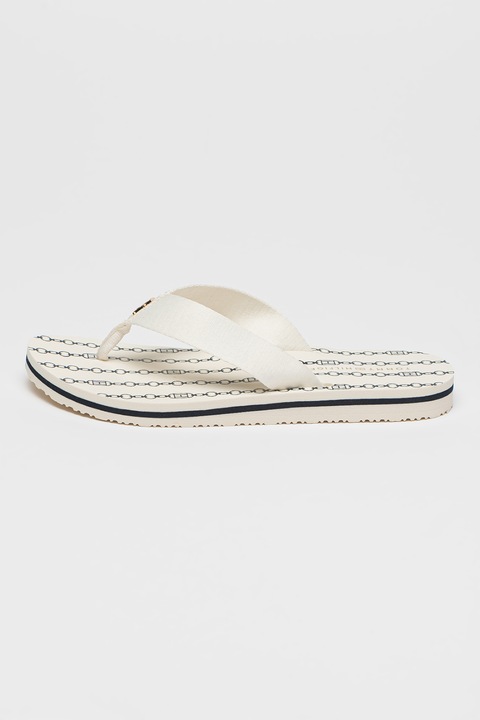 Tommy Hilfiger, Papuci flip-flop cu detaliu cu logo metalic, Alb optic, 39