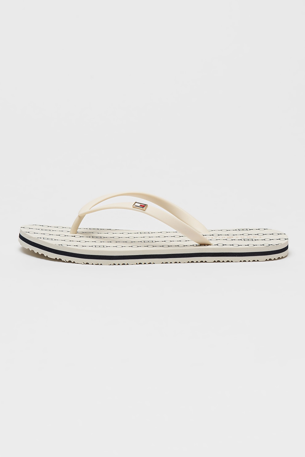 トップス Papico Tommy Hilfiger, Papuci flip-flop cu logo discret, Alb murdar