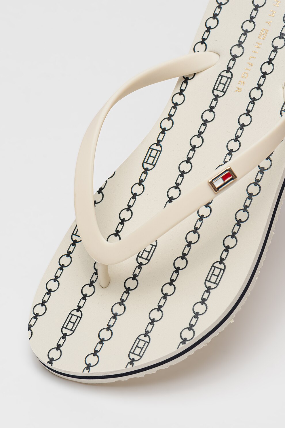 トップス Papico Tommy Hilfiger, Papuci flip-flop cu logo discret, Alb murdar