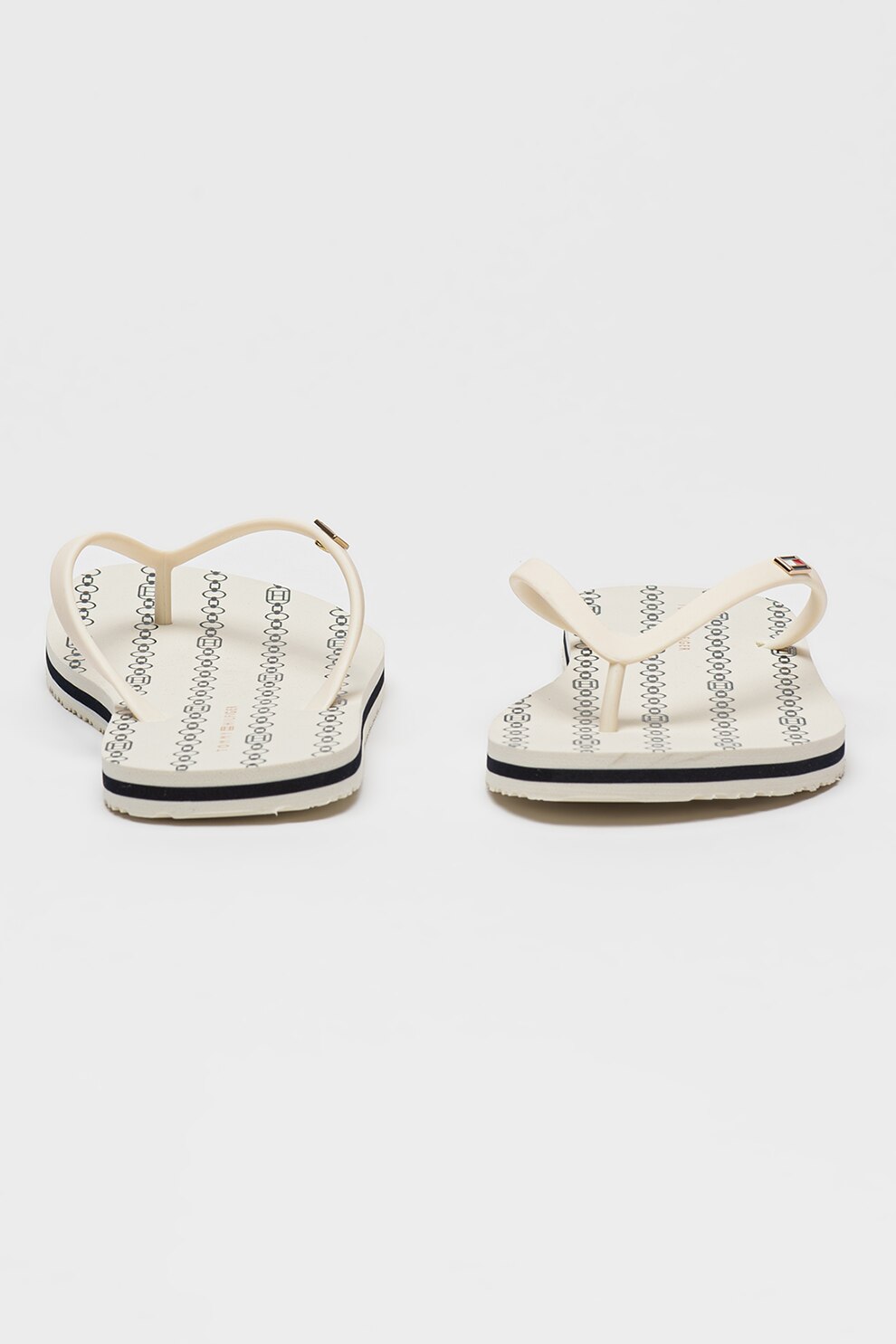 トップス Papico Tommy Hilfiger, Papuci flip-flop cu logo discret, Alb murdar