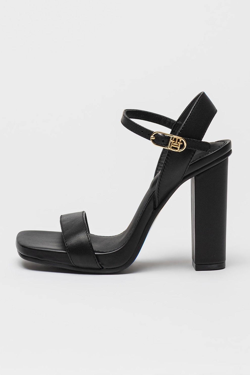 Tommy Hilfiger, Sandale din piele cu toc inalt, Negru, 39