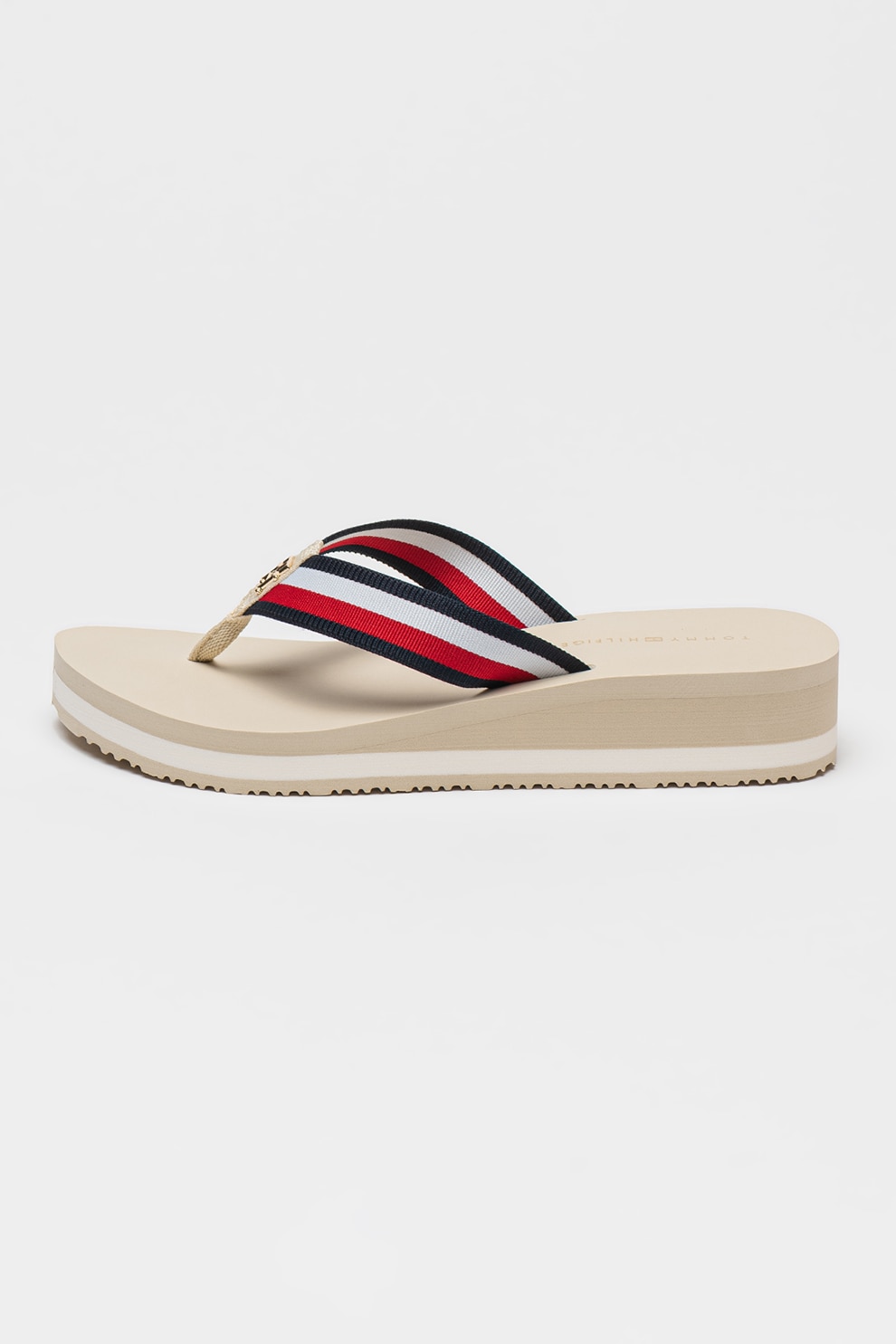 Tommy Hilfiger, Papuci flip-flop cu logo, Rosu, Bej deschis, 36