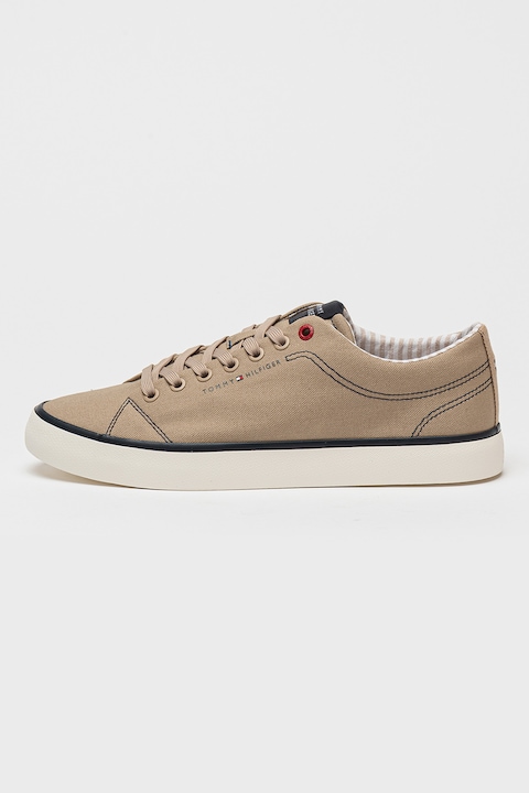 Tommy Hilfiger, Tenisi low-cut din material textil, Maro fango