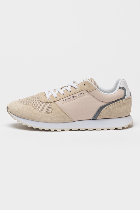 Tommy Hilfiger, Pantofi sport cu insertii din piele intoarsa, Bej
