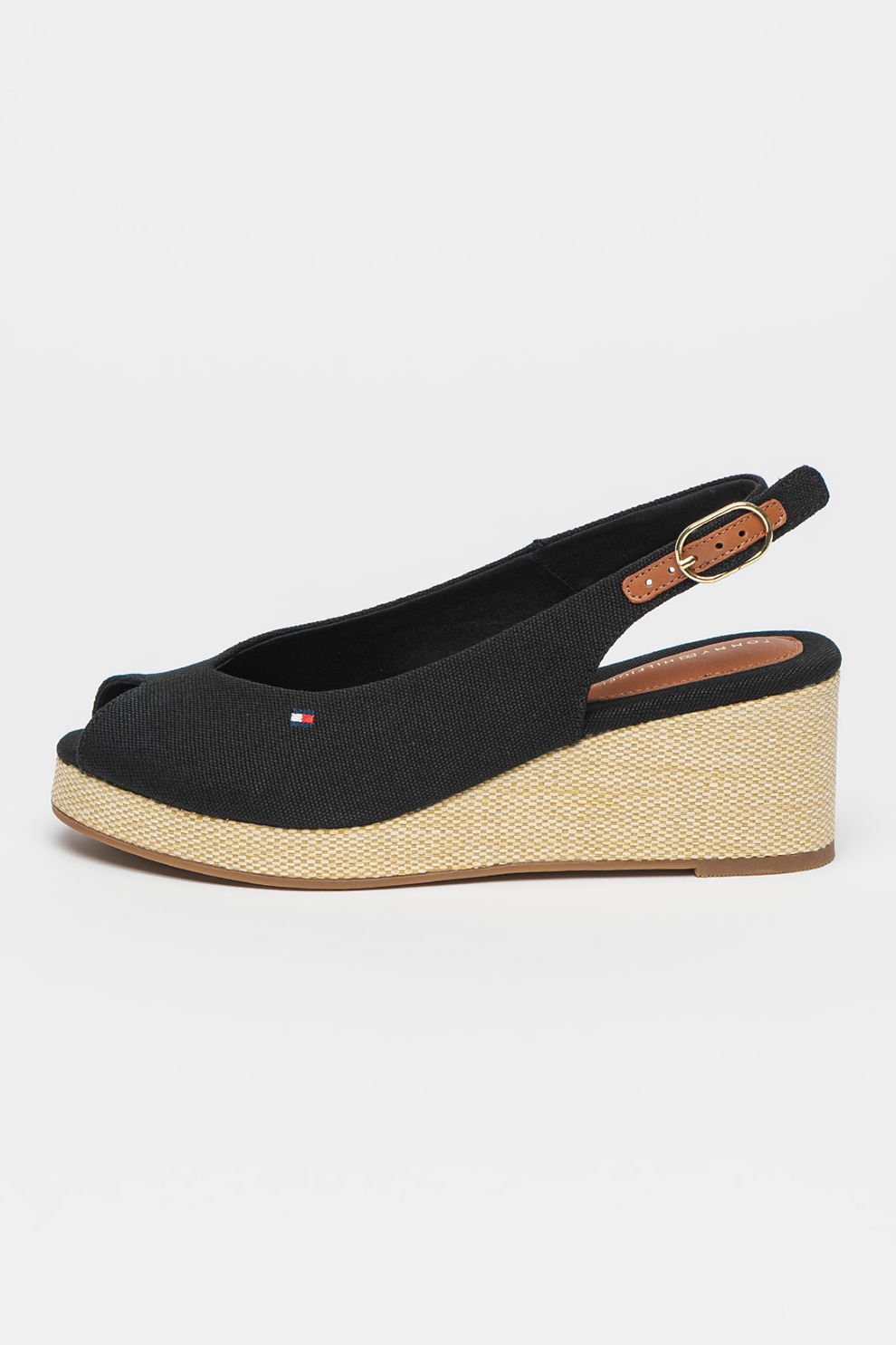 Tommy Hilfiger, Sandale slingback cu talpa wedge, Negru, 39