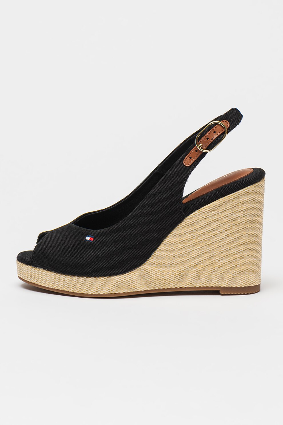 Tommy Hilfiger, Sandale slingback cu talpa wedge Flag, Negru, 39
