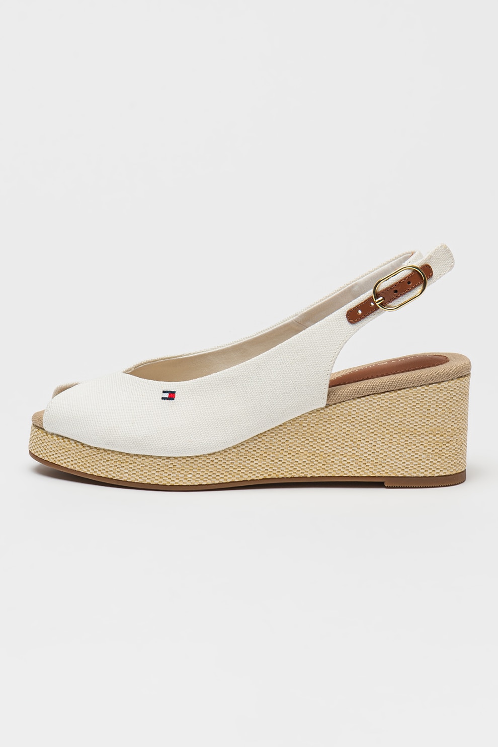 Tommy Hilfiger, Sandale slingback cu talpa wedge, Alb murdar, 37