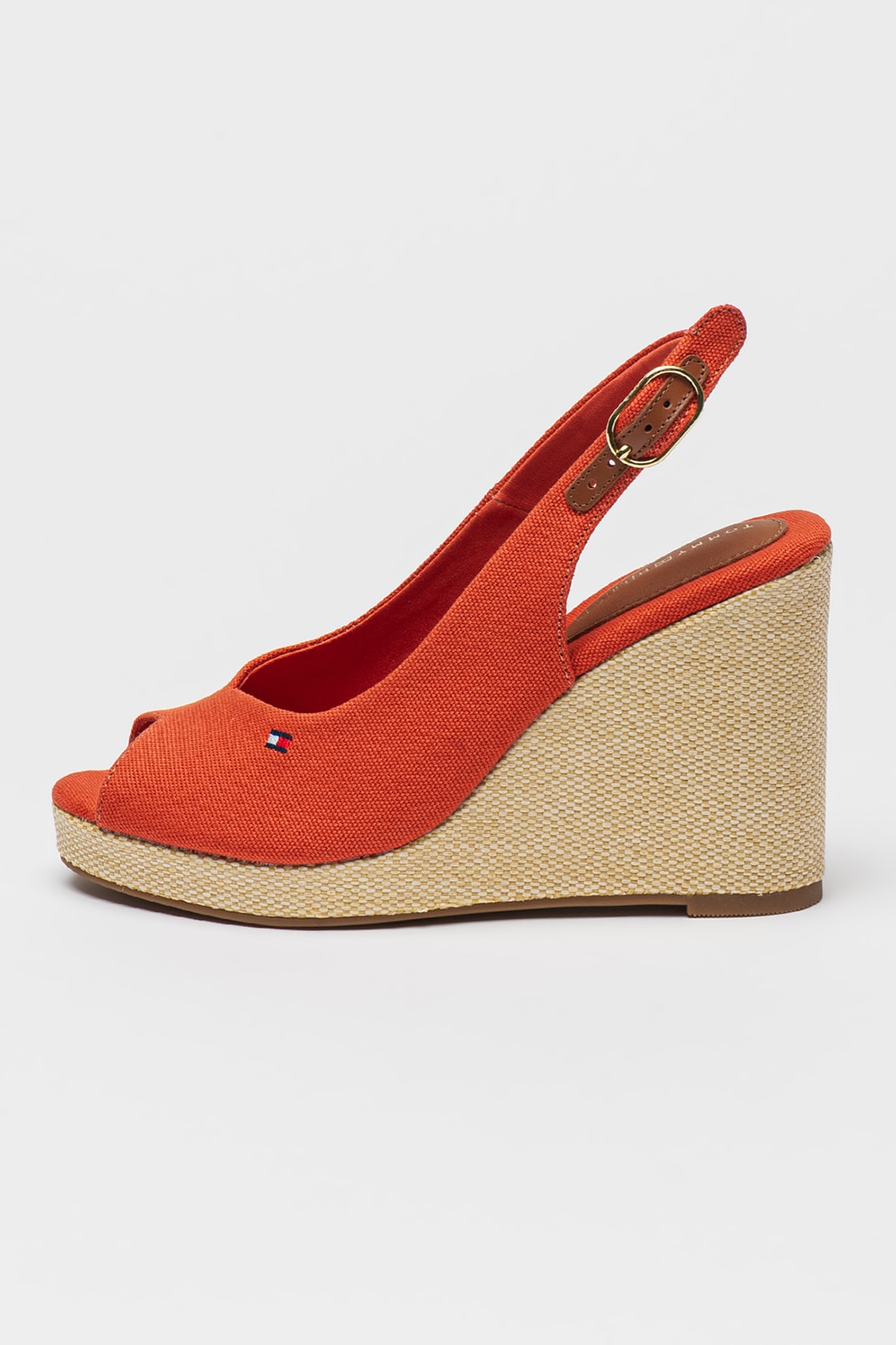 Tommy Hilfiger, Sandale slingback cu talpa wedge Flag, Rosu