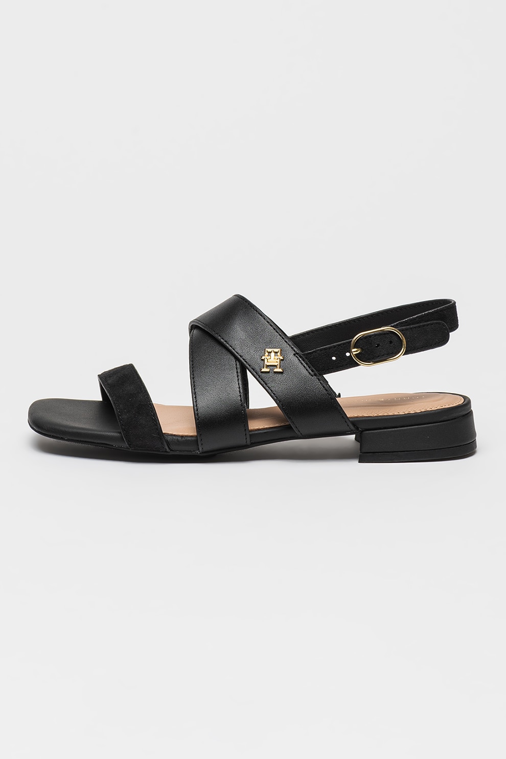 Tommy Hilfiger, Sandale din piele cu catarama, Negru, 39