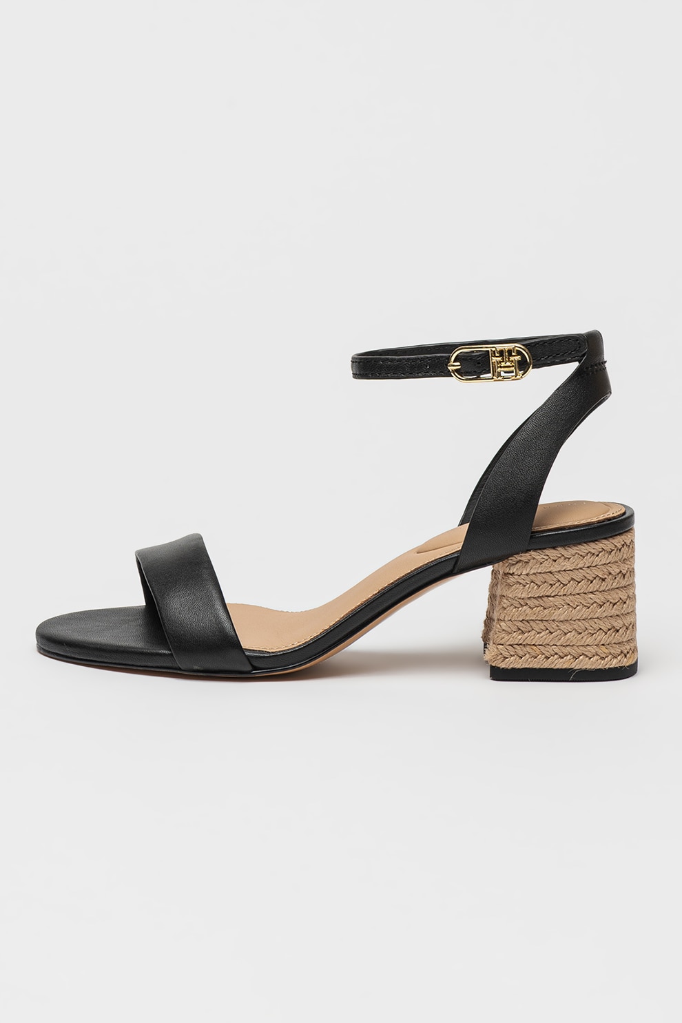 Tommy Hilfiger, Sandale din piele cu toc masiv, Negru, 39