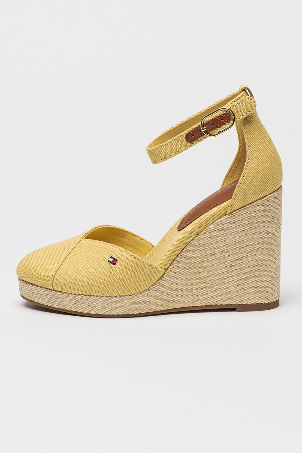 Tommy Hilfiger, Sandale cu talpa wedge si detaliu cu logo Sall, Galben, 40