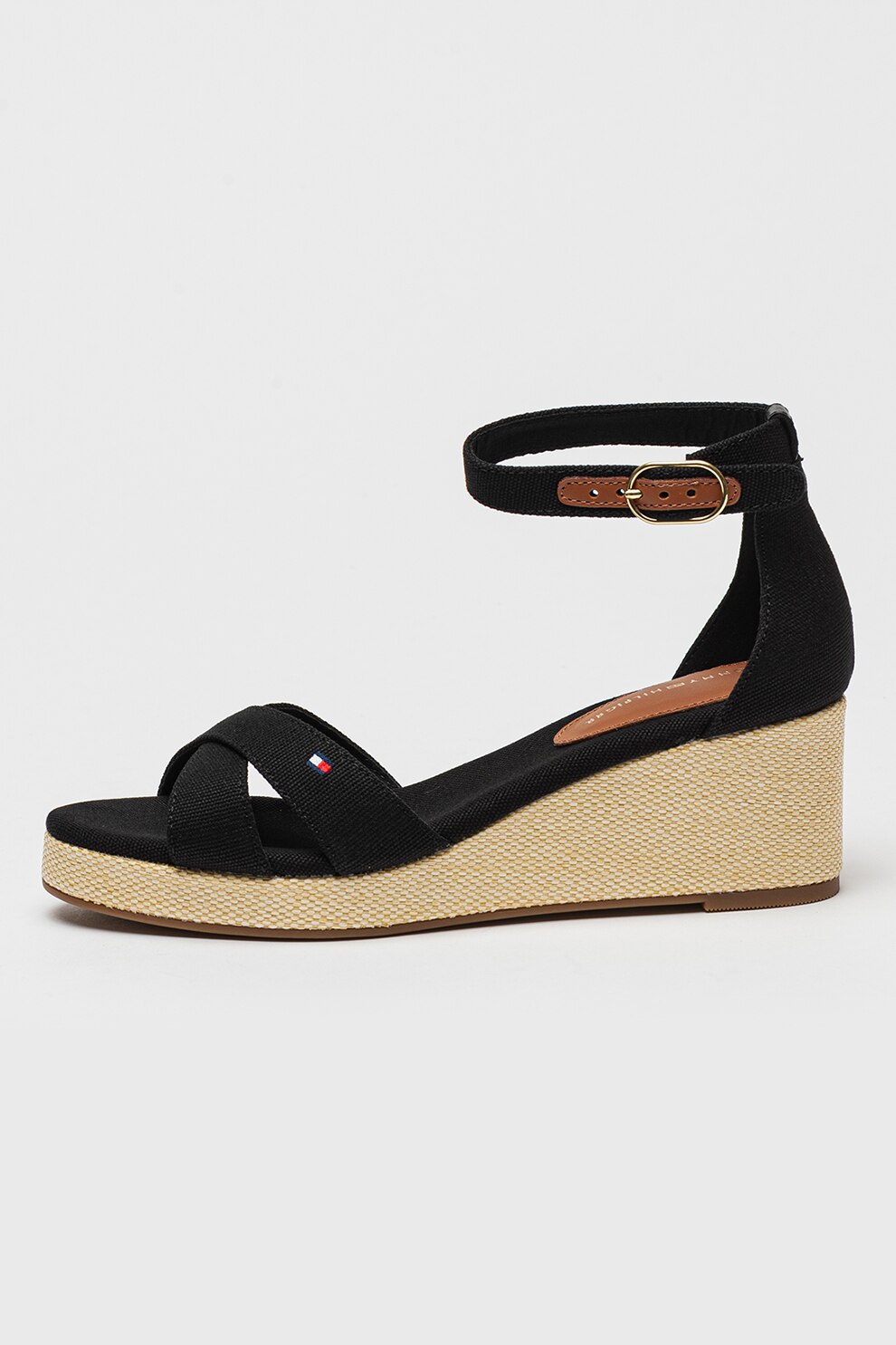 Tommy Hilfiger, Sandale din material textil cu talpa wedge, Negru, 39