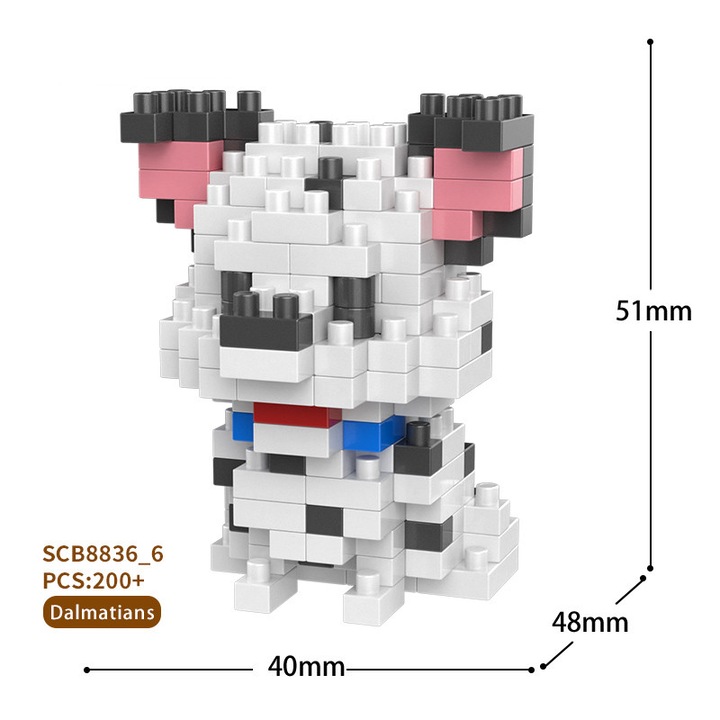 Set de blocuri de constructie in forma de caine, ZUOXIA, 200+ piese, 44x56x48mm, pentru adulti si copii