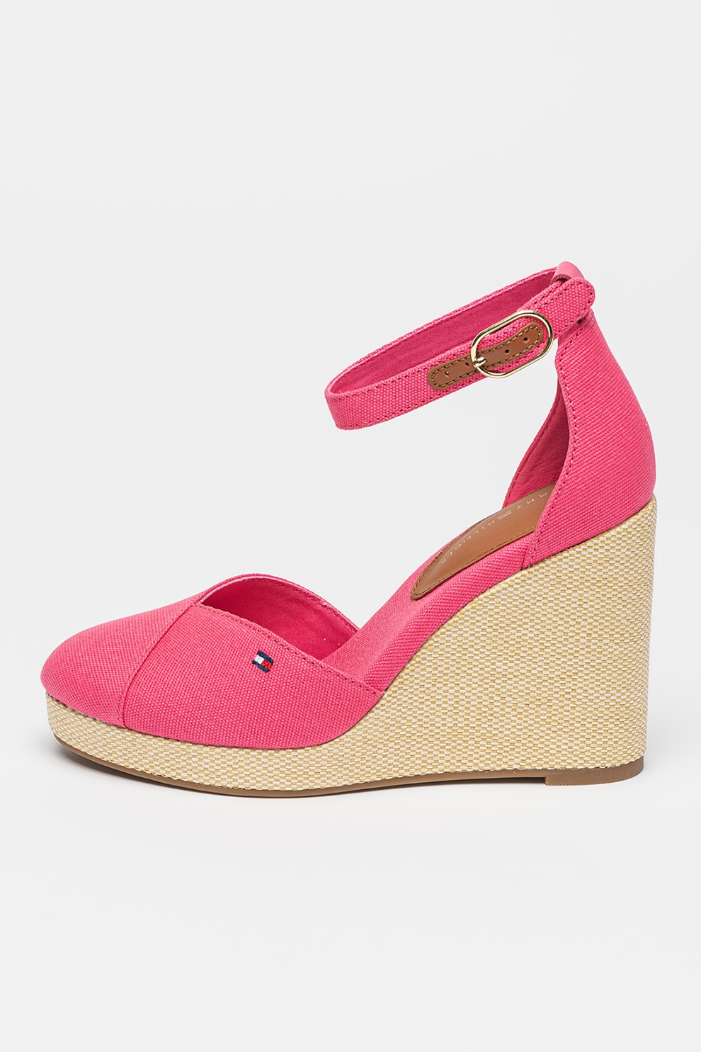 Tommy Hilfiger, Sandale cu talpa wedge si detaliu cu logo Sall, Roz, Crem, 39
