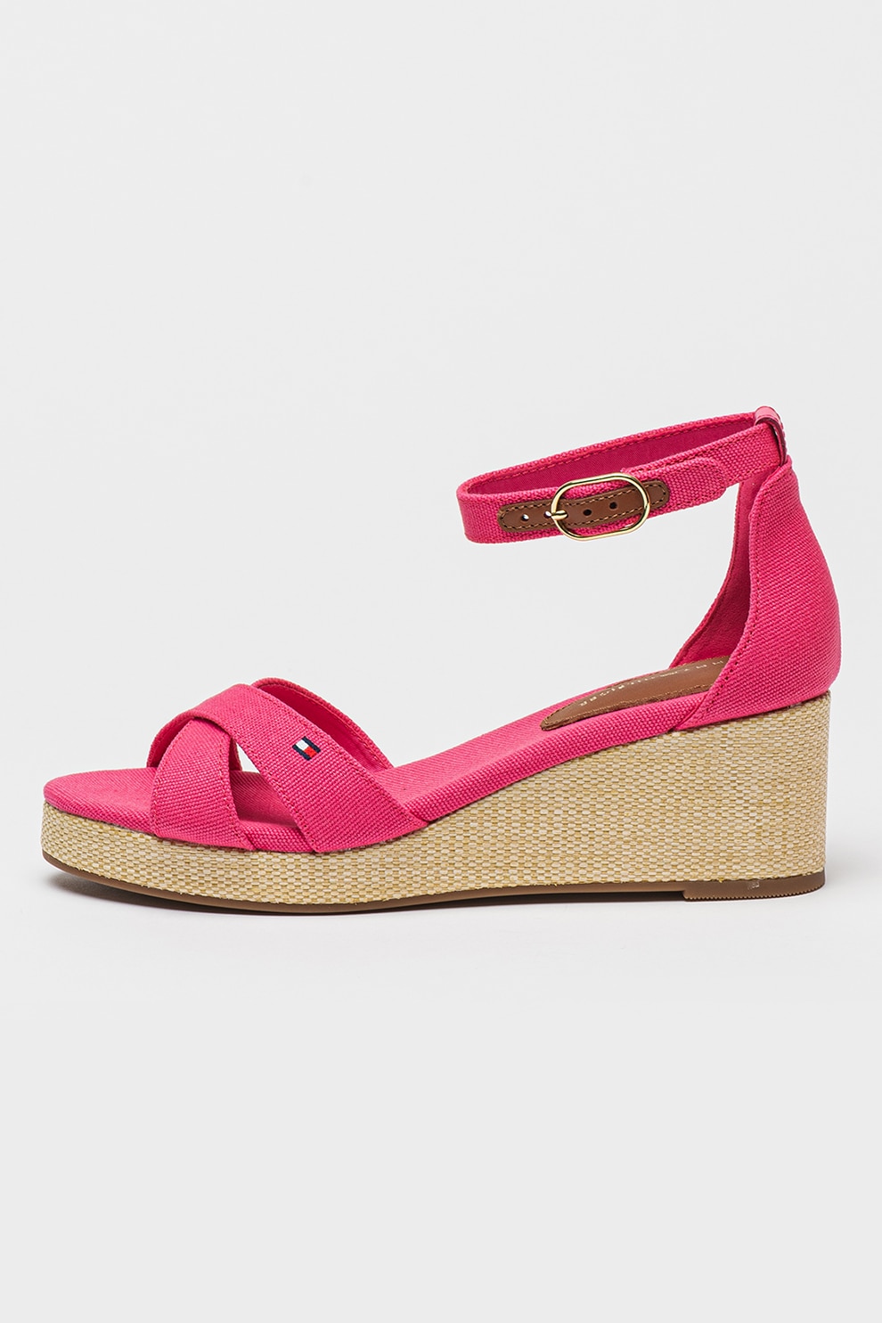 Tommy Hilfiger, Sandale din material textil cu talpa wedge, Fucsia, 39