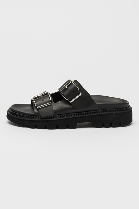 Tommy Jeans, Csatos bőrpapucs, Fekete, 37