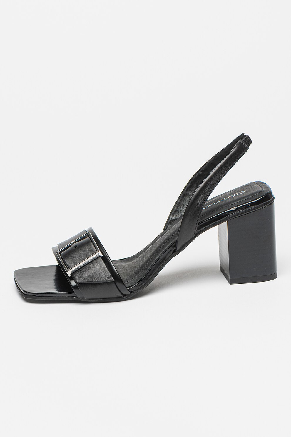 CALVIN KLEIN, Sandale din piele cu toc masiv, Negru, 37