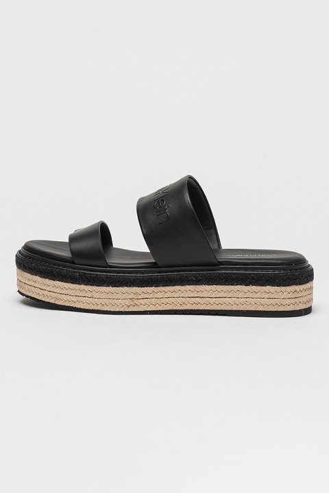 CALVIN KLEIN, Papuci din piele flatform cu model uni, Negru, 38