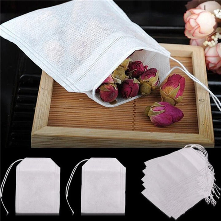 YANYXR 100 db teafilter szett 5.5x7cm fehér, zsinórral, nem szőtt papír