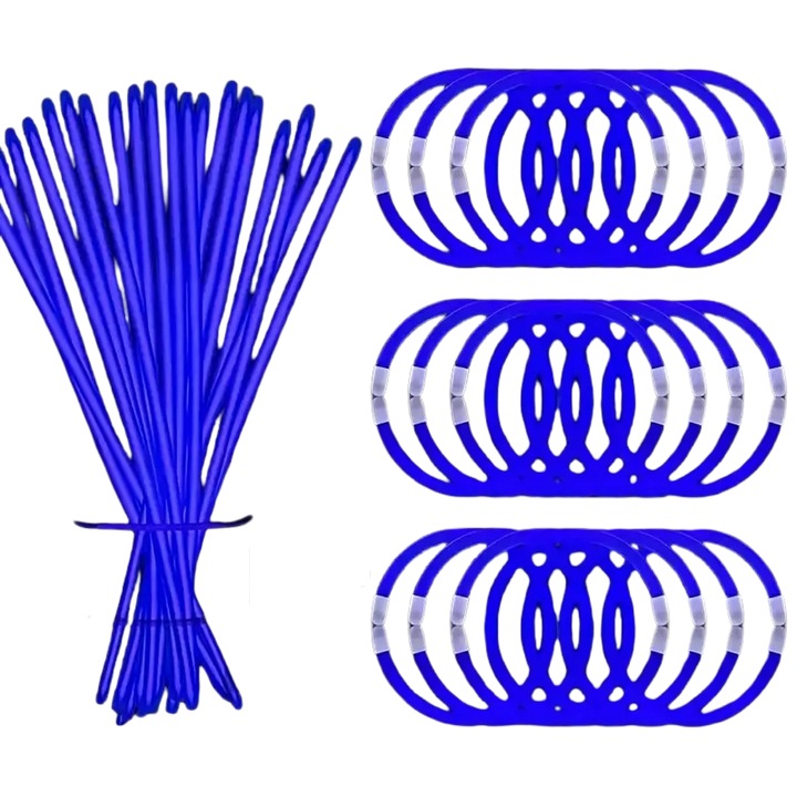Цветни светещи в тъмното гривни за сватби, партита, 21 см, сини - 20 бр.