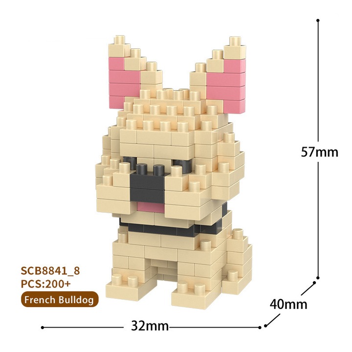 Set de blocuri de constructie in forma de caine, ZUOXIA, 200+ piese, 44x56x48mm, pentru copii si adulti