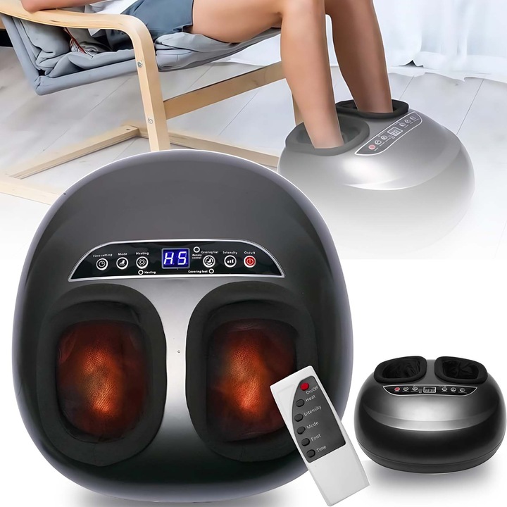 Aparat de masaj pentru picioare, masaj shiatsu cu incalzire, pentru relaxare picior si talpa, circulatie Imbunatatita, role masat talpi si presopunctura, 6 moduri de masaj, Gri