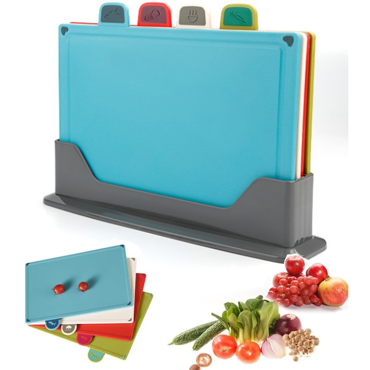 Tocatoare de sortare din plastic, Qurevo® format din 4 piese, set de taiere non-toxic si antiderapant, potrivite pentru toate tipurile de alimente, lavabile in masina de spalat vase, A-2