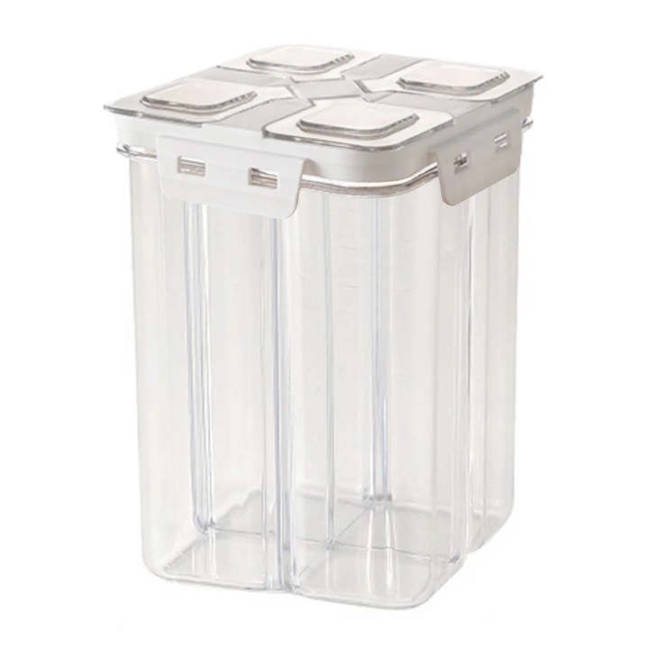 Több rekeszes gabonatároló edény, 2.4L, fehér, 20.3x14x14cm