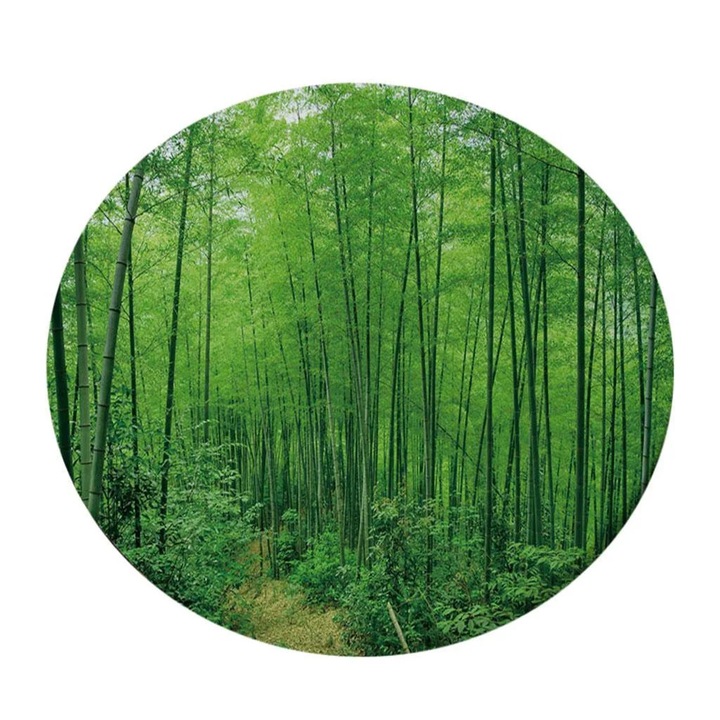 Husa elastica pentru masa rotunda YANYXR BCS3204235, imprimeu padure 3D, rezistenta la apa, poliester, verde, diametru 140 cm