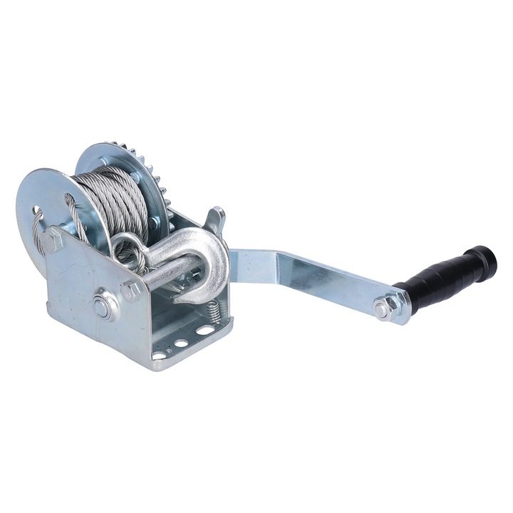 Troliu manual HERUSI 600LBS cu cablu otel 6m frana maner