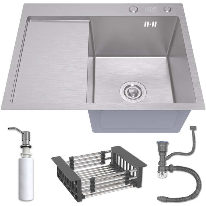 Кухненска Мивка, ANW Home, С Един Съд И Отцедник, INOX, 63x50 см, Аксесоари