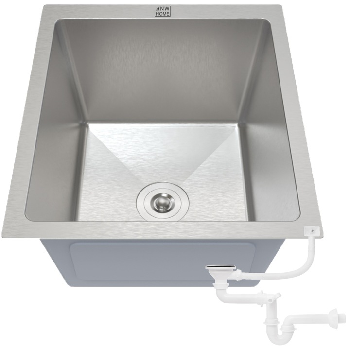 Кухненска мивка, ANW Home Inox, С един съд, 37x45 см, В комплекте Сифон