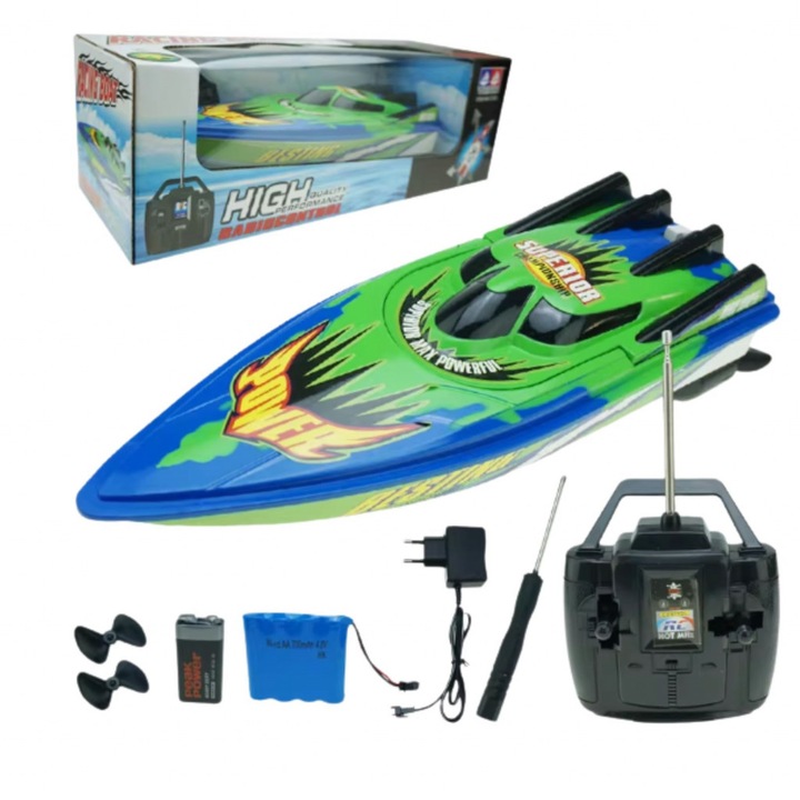 Детска лодка SURFER, 2.4GHz, Дистанционно управление, Акумулаторна батерия 7.2V NiCd, Скорост до 25 км/ч, Обхват до 40/50 метра, Размер: 38х13х14 сантиметра, Цвят: Червен