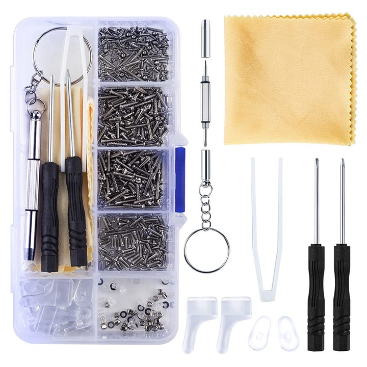 Kit reparatie ochelari, TREXORA, 500 piese, silicon/metal, accesorii antiderapante