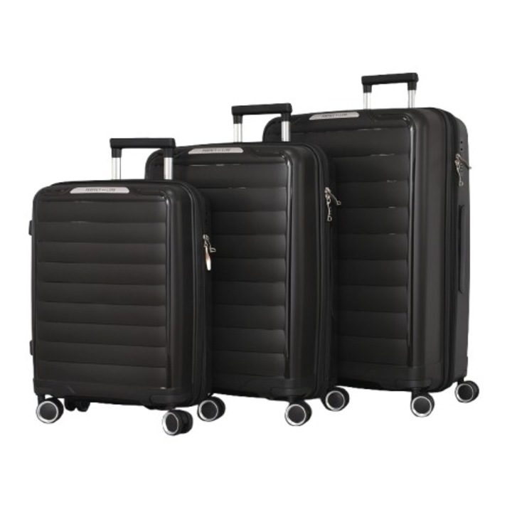 Комплект Куфари PERFECT++LINE PP 2332, Разширител, 75/49/30 см, Черни, 3 броя