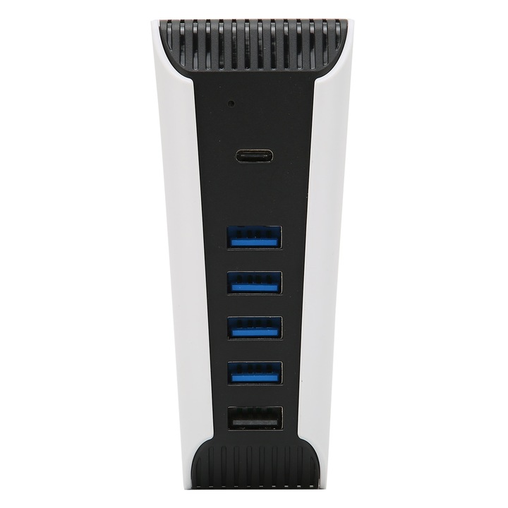 Hub USB HERUSI 5 in 1, 4 porturi date, 1 incarcare, 1 Type-C, alb, compact